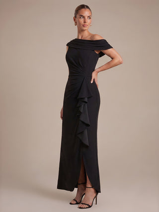 Plus Size Sleeveless Off-Shoulder Crepe Mermaid Slit Evening Dresses
