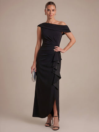 Plus Size Sleeveless Off-Shoulder Crepe Mermaid Slit Evening Dresses
