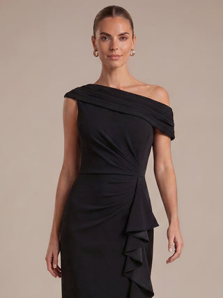 Plus Size Sleeveless Off-Shoulder Crepe Mermaid Slit Evening Dresses