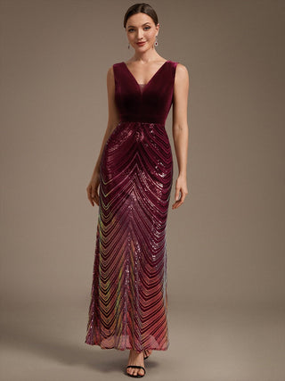 Plus Size Sleeveless V-Neck Ombre Sequin Mermaid Maxi Evening Dresses
