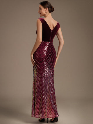 Plus Size Sleeveless V-Neck Ombre Sequin Mermaid Maxi Evening Dresses