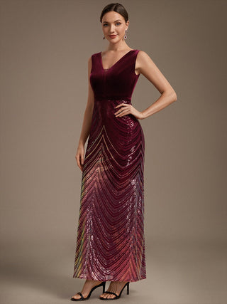 Plus Size Sleeveless V-Neck Ombre Sequin Mermaid Maxi Evening Dresses