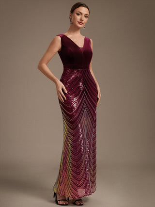 Plus Size Sleeveless V-Neck Ombre Sequin Mermaid Maxi Evening Dresses