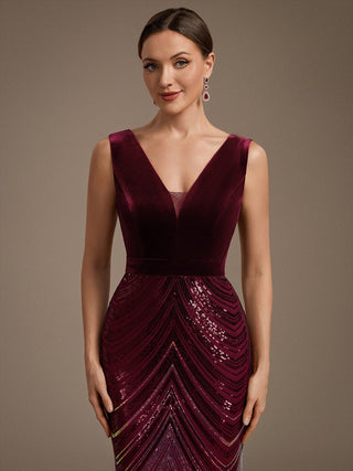 Plus Size Sleeveless V-Neck Ombre Sequin Mermaid Maxi Evening Dresses