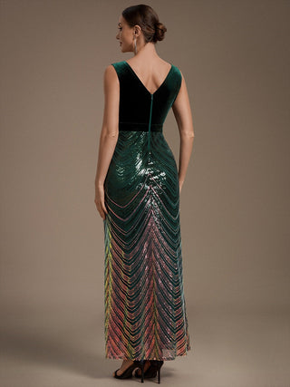 Plus Size Sleeveless V-Neck Ombre Sequin Mermaid Maxi Evening Dresses