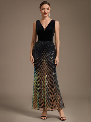 Plus Size Sleeveless V-Neck Ombre Sequin Mermaid Maxi Evening Dresses