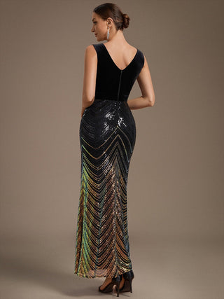 Plus Size Sleeveless V-Neck Ombre Sequin Mermaid Maxi Evening Dresses