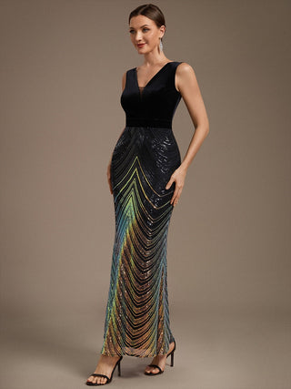 Plus Size Sleeveless V-Neck Ombre Sequin Mermaid Maxi Evening Dresses