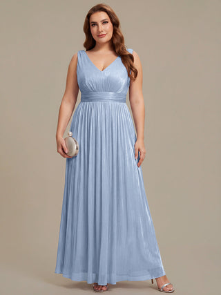 Strapless V-Neck Gathered A-Line Floor Length Evening Dresses