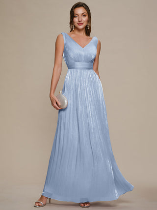 Strapless V-Neck Gathered A-Line Floor Length Evening Dresses