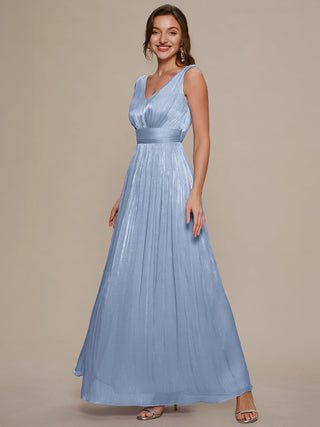 Strapless V-Neck Gathered A-Line Floor Length Evening Dresses