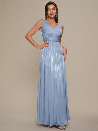 Strapless V-Neck Gathered A-Line Floor Length Evening Dresses