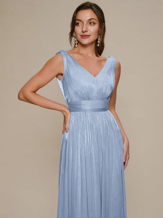 Strapless V-Neck Gathered A-Line Floor Length Evening Dresses