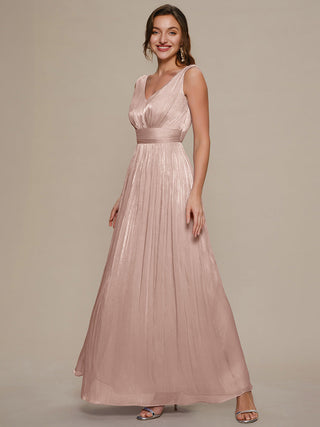 Strapless V-Neck Gathered A-Line Floor Length Evening Dresses