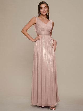 Strapless V-Neck Gathered A-Line Floor Length Evening Dresses
