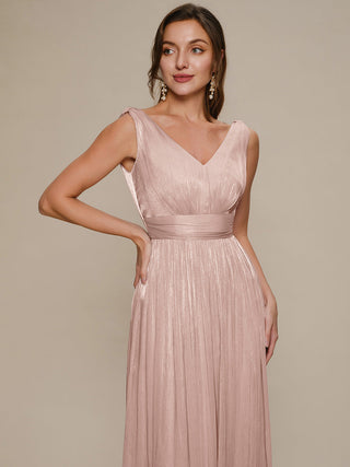 Strapless V-Neck Gathered A-Line Floor Length Evening Dresses