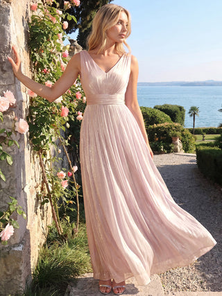 Strapless V-Neck Gathered A-Line Floor Length Evening Dresses
