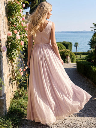 Strapless V-Neck Gathered A-Line Floor Length Evening Dresses
