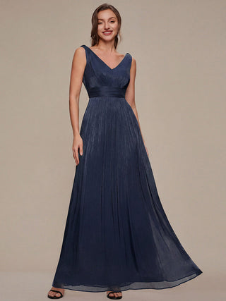 Strapless V-Neck Gathered A-Line Floor Length Evening Dresses