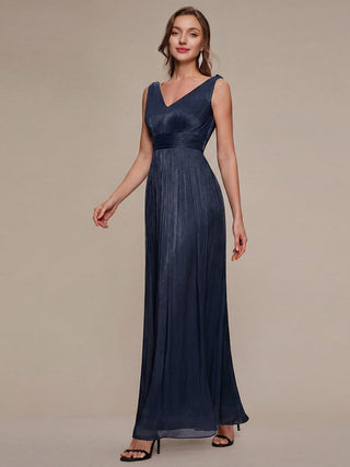 Strapless V-Neck Gathered A-Line Floor Length Evening Dresses