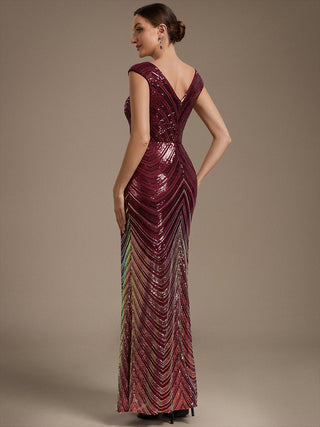 Plus Size Sequin Sleeveless V-Neck Mermaid Maxi Evening Dresses