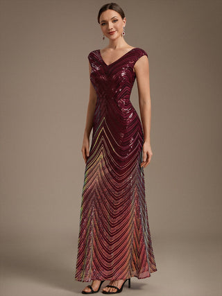 Plus Size Sequin Sleeveless V-Neck Mermaid Maxi Evening Dresses