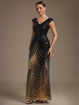 Plus Size Sequin Sleeveless V-Neck Mermaid Maxi Evening Dresses