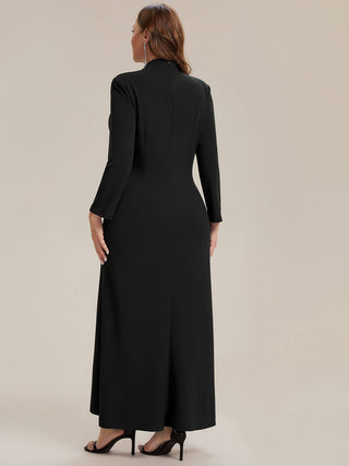 Commercial Long Sleeve V-Neck High Stretch Bodycon Dress with Slit & Ruffle Evening Dresses