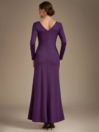 Plus Size Long Sleeve Jersey V-Neck Bodycon Sequined Evening Dresses