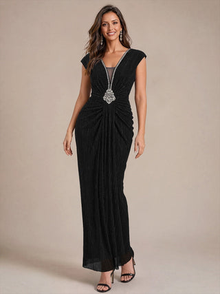 Tulle Cap Sleeve Bodycon Evening Dress