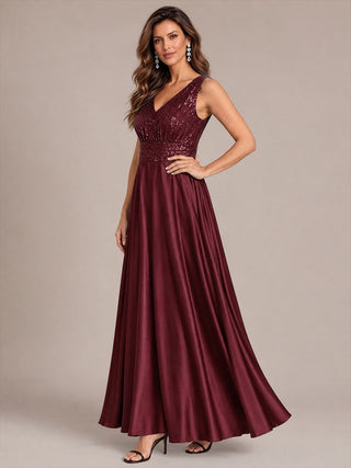 Sleeveless Sequin Maxi Length Evening Dresses
