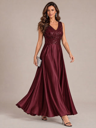 Sleeveless Sequin Maxi Length Evening Dresses