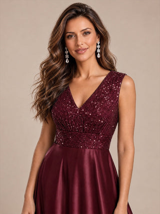 Sleeveless Sequin Maxi Length Evening Dresses
