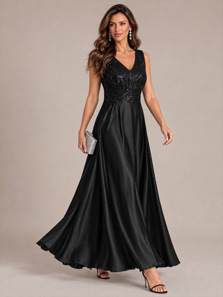 Sleeveless Sequin Maxi Length Evening Dresses