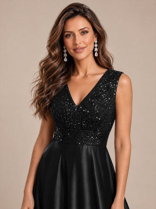 Sleeveless Sequin Maxi Length Evening Dresses