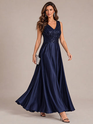 Sleeveless Sequin Maxi Length Evening Dresses