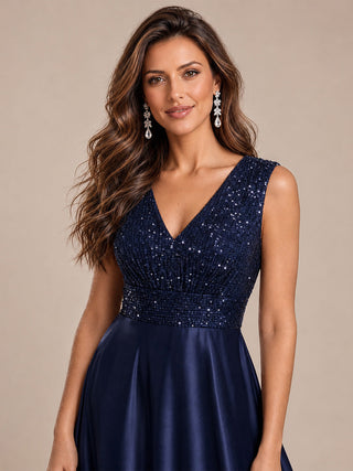 Sleeveless Sequin Maxi Length Evening Dresses
