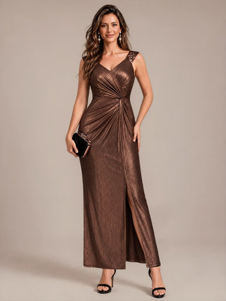 Sleeveless Sequin V-Neck Maxi Bodycon Evening Dress