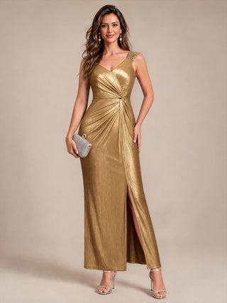 Sleeveless Sequin V-Neck Maxi Bodycon Evening Dress