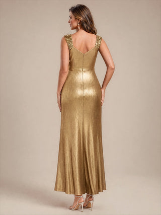 Sleeveless Sequin V-Neck Maxi Bodycon Evening Dress