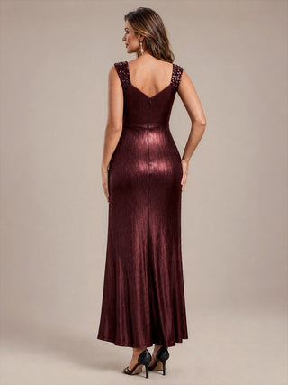 Sleeveless Sequin V-Neck Maxi Bodycon Evening Dress