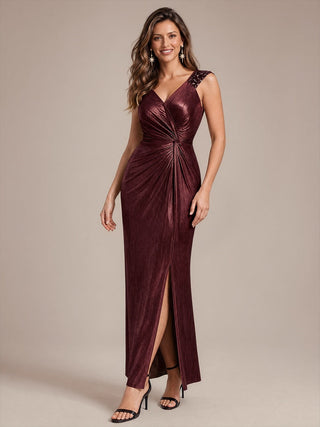 Sleeveless Sequin V-Neck Maxi Bodycon Evening Dress