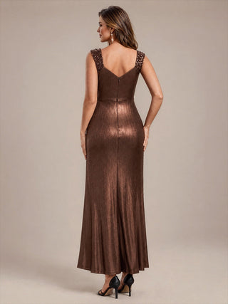 Sleeveless Sequin V-Neck Maxi Bodycon Evening Dress