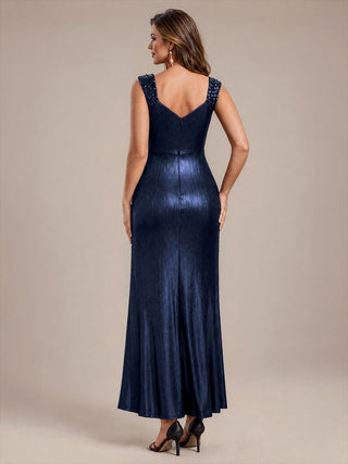 Sleeveless Sequin V-Neck Maxi Bodycon Evening Dress
