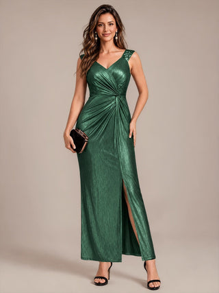 Sleeveless Sequin V-Neck Maxi Bodycon Evening Dress