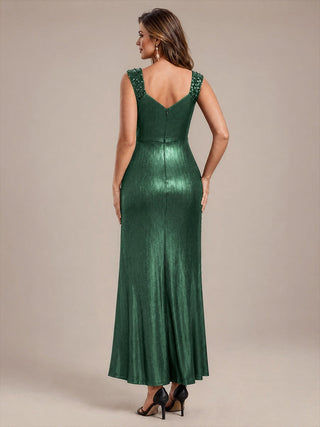 Sleeveless Sequin V-Neck Maxi Bodycon Evening Dress