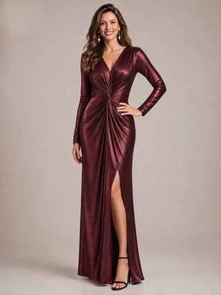 Fitted Sleeve Jersey Sheath Maxi Evening Dress