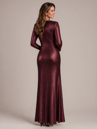 Fitted Sleeve Jersey Sheath Maxi Evening Dress