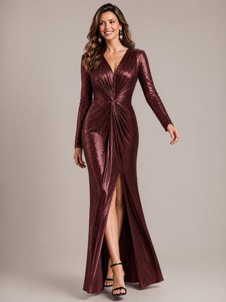 Fitted Sleeve Jersey Sheath Maxi Evening Dress