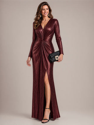 Fitted Sleeve Jersey Sheath Maxi Evening Dress